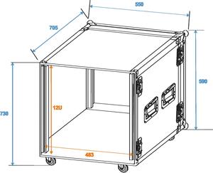 Flight Case rack 12U sur roulettes 2 capots fermetures Pro