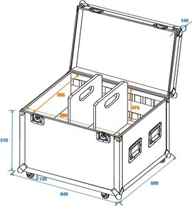 Flight case universel sur roulettes avec 1 séparation amovible 59 X 58 X 55cm