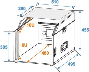 Flight case pour régie Combo 6U vertical et 10U horizontal avec tablette