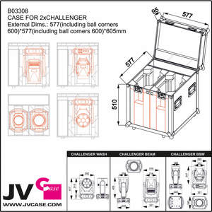 Flight case pour 2 lyres Challenger BSW, Wash ou Beam