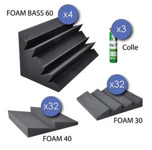 Kit de 69 mousses acoustiques pour fréquences basse, médium et aigu