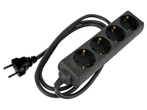 Multiprise noire 4 prises 16A avec manchon rétractable de marquage 1,5m rallonge en 3G2,5mm² - Noir - Schuko