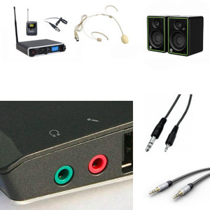 Pack audio conférence micro serre tête sport sans fil et enceintes home pour ordinateur double jack