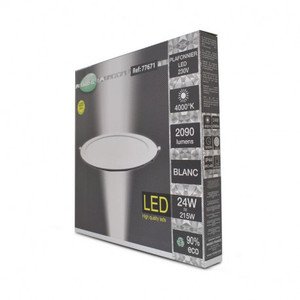 Plafonnier LED encastrable, forme ronde de diamètre 300mm 24W 4000k finition blanche