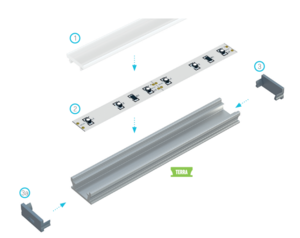 Profilé aluminium Terra gris pour ruban led au sol et étanche 2m