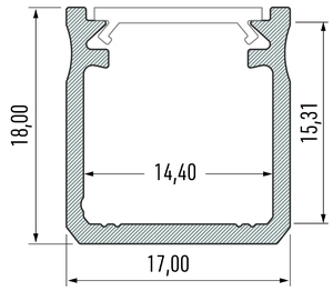 Profilé alu laqué noir TypeY 17X18mm pour ruban de led de 2m