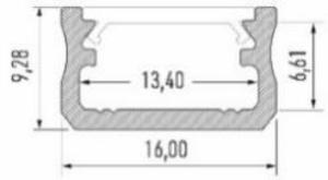 Profilé aluminium TypeA 16X9 pour ruban de led largeur max 13mm barre de 2m