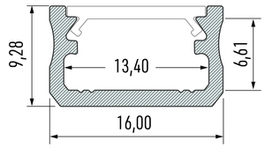 Profilé de surface typeA 16X9mm pour ruban 13mm de largeur max laqué blanc 2m