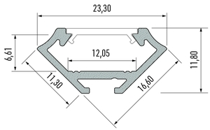 Profilé aluminium d'angle TypeC 23x11 mm pour ruban de led largeur max 12mm barre de 2m