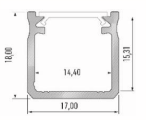 Profilé de surface typeY 17X18mm pour ruban 14mm de largeur max aluminium brut 2m