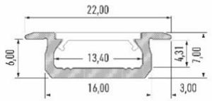 Profilé aluminium TypeZ 22X7 pour ruban de led largeur max 13mm barre de 2m