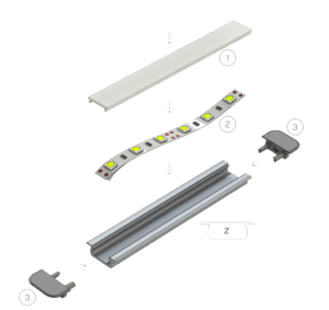 Profilé aluminium TypeZ 22X7 pour ruban de led largeur max 13mm barre de 2m