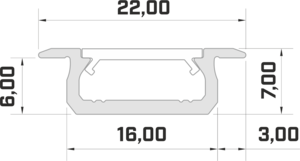Profilé aluminium laqué blanc TypeZ 22X7 pour ruban de led largeur max 13mm barre de 2m