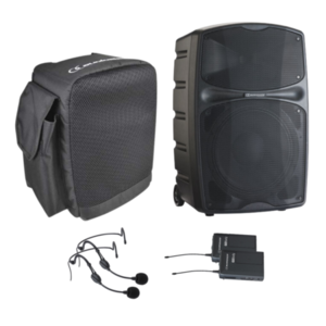 Pack Racer 250 F5 Audiophony Enceinte autonome Bluetooth 12 pouces 250W RMS + 1 Housse + 2 Micros Serre tête + 2 Pocket