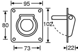 Cuvette avec anneau de levage encastré pivotant noir 102 X 95mm