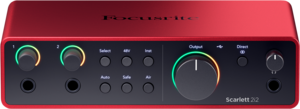 SCARLETT4 Studio Focusrite - Pack Carte son Scarlett4 2i2, 2 entrées 2 sorties 192KHz + micro statique + casque studio