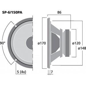 Haut-parleur de médium professionnel 6.5 pouces, 150 W RMS, 8 Ohms