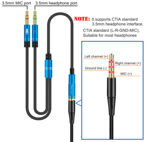 Splitteur mini jack TRRS femelle fers Mini Jack mâle haut parleur et micro