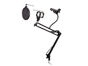 Support micro + smartphone sur doubles bras reglables avec suspension avec filtre et fixation table