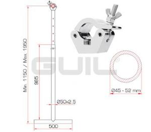 Guil TTL-02 Suspension en T télescopique alu ajustable 1150 à 1950mm