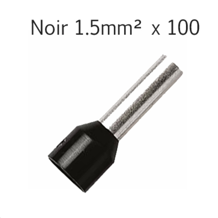 100 embouts de câblage Noir pour câble 1.5 mm2