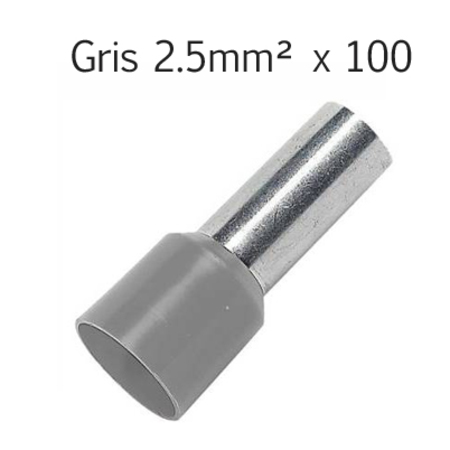 Image principale du produit 100 embouts de câblage Gris pour câble 2.5 mm2
