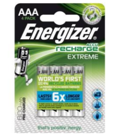 Image principale du produit Lot de 4 Energizer pile rechargeable Extreme AAA 800mAH LR3