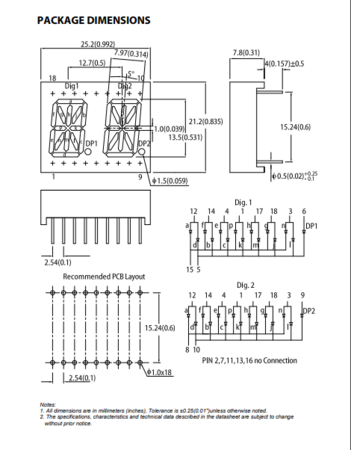 Image nº3 du produit Afficheur 2 chiffres 14 segments PDC54-12SRWA anodes communes par paires - 14 pins