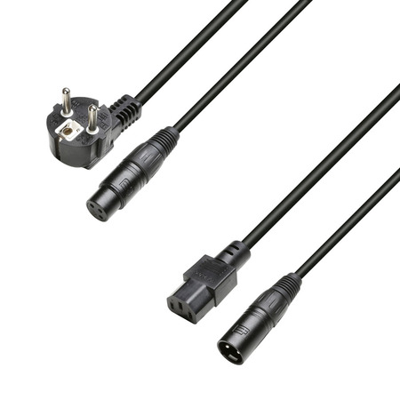 Image principale du produit Câble alimentation et Audio XLR femelle et fiche shuko vers XLR mâle et IEC femelle 3x1.5mm² 5m