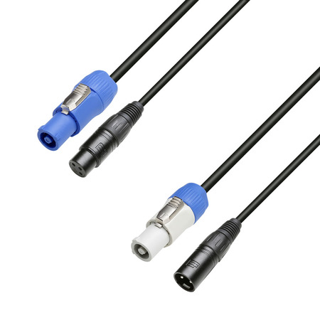 Image principale du produit Câble mixte alim 3X1.5 et DMX  Power bleu et XLR femelle vers Power gris et XLR mâle 1.5m