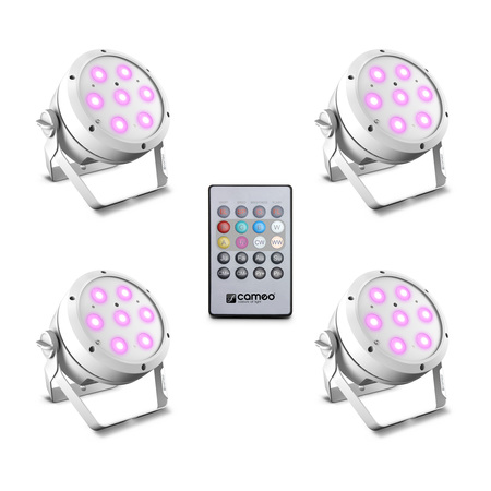 Image principale du produit Cameo ROOT PAR 4 WH SET 1 - Set composé de 4 x CLROOTPAR4WH avec télécommande infrarouge (CLPFLAT1REMOTE)