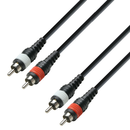 Image principale du produit Adam Hall Cables K3 TCC 0100 M - Audio Cable moulded 2 x RCA male to 2 x RCA male, 1m