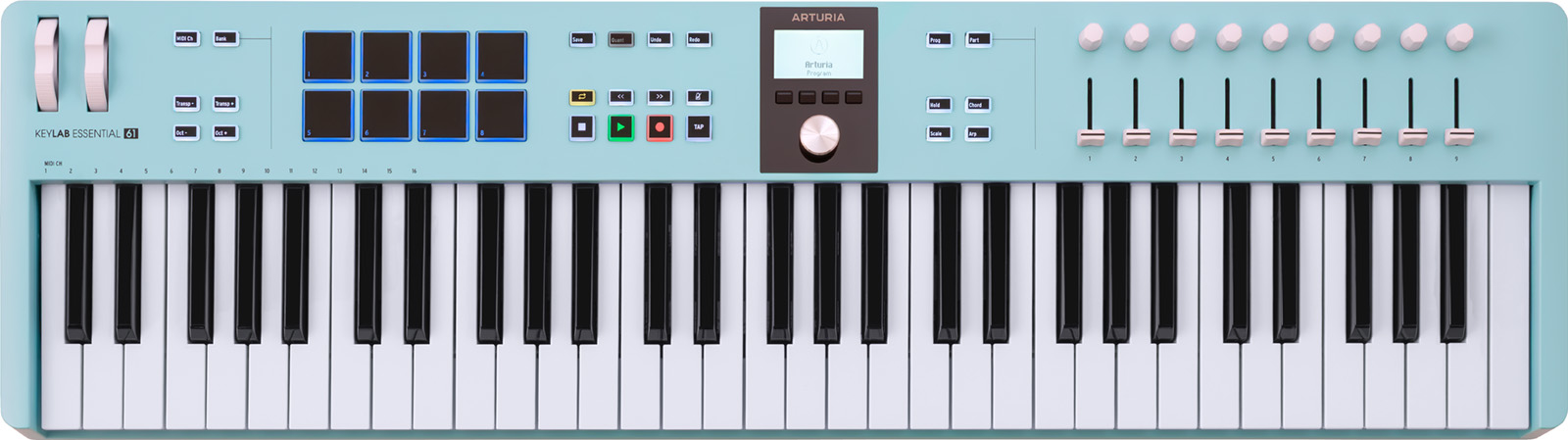 Image principale du produit KeyLab Essential 3 61 Aquamarine - Clavier MIDI 61 touches, contrôleurs DAW, pads, encodeur