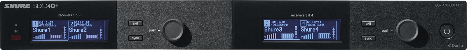Image principale du produit SLXD4QDAN+E-G65 SHURE Récepteur quad Dante bande G65 470-606 MHz