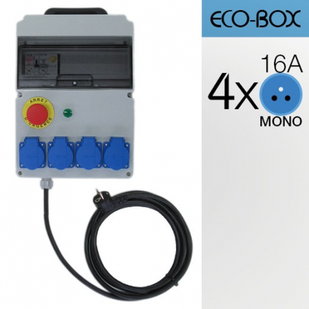 Image principale du produit Alimentation ECO-BOX 16A 4xPC16 différentiel, Arrêt d'urgence norme française