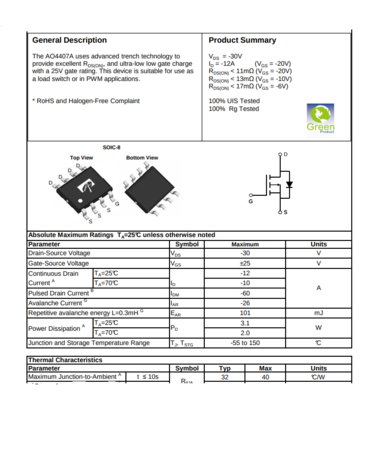 Image secondaire du produit Circuit AO4407A 30V P-Channel MOSFET SOIC-8