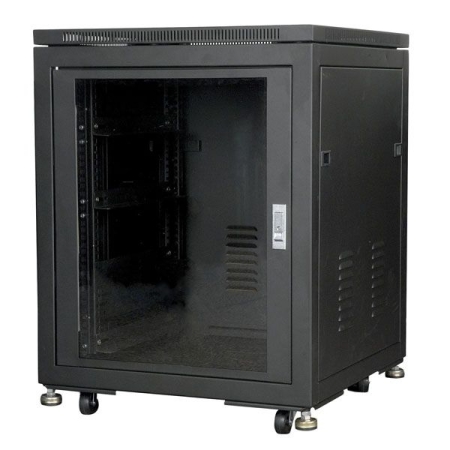 Image principale du produit Rack 19 pouces 12U avec porte en verre et grille de ventilation sur roulette et pied