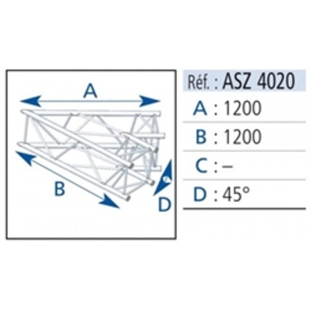 Image principale du produit Angle Structure Carrée aluminium 390mm 2 departs 45° ASC4020