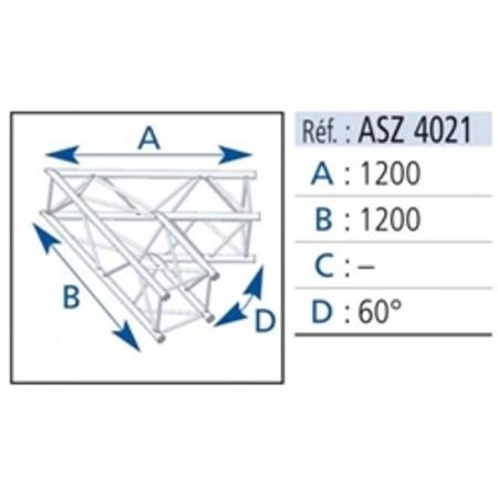 Image principale du produit Angle Structure Carrée aluminium ASD 390mm 2 departs 60° ASC4021