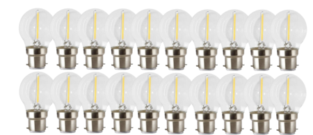 Image principale du produit Lot de 20 ampoules led B22 spériques claires 1W à globe plastique