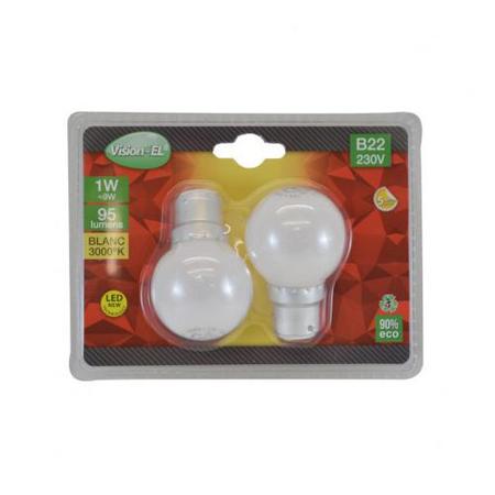 Image principale du produit Ampoule LED B22 Sphérique 1W 3000K Blister x 2