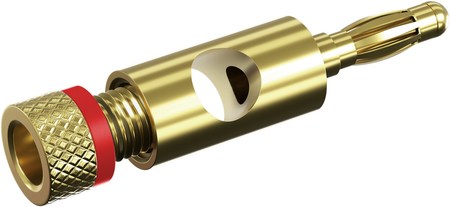 Image secondaire du produit Fiche Banane 4 mm Dorée – Connecteur à Visser avec Anneau Rouge