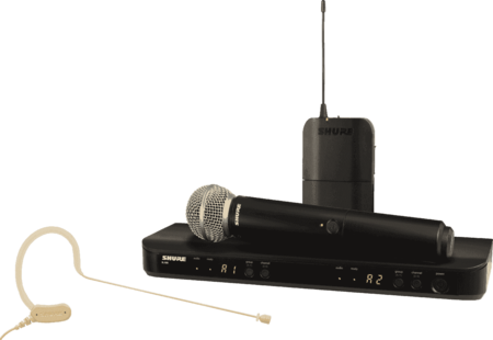 Image principale du produit Miro HF double shure BLX1288E-MX53-M17 avec micro main SM58 et micro serre tête MX153