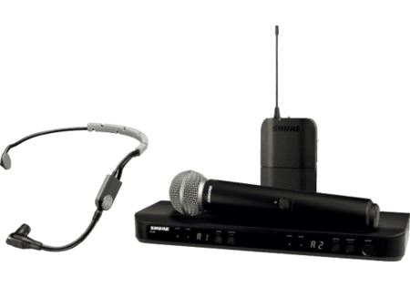 Image principale du produit Micro HF double Shure BLX1288E-SM35-M17 avec micro main SM58 et micro serre tête SM35