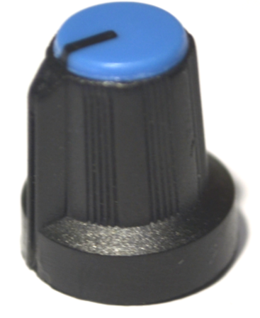 Image principale du produit Bouton pour potentiomètre rotatif rond axe 6mm 15X16mm noir bleu