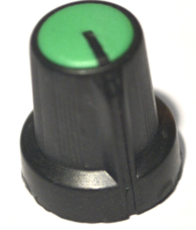 Image principale du produit Bouton pour potentiomètre rotatif rond axe 6mm 15X16mm noir vert