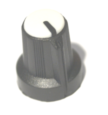 Image principale du produit Bouton pour potentiomètre rotatif rond axe 6mm 15X16mm noir blanc