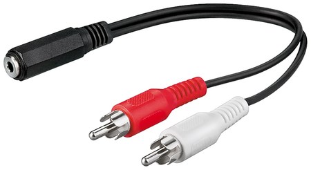 Image principale du produit Câble adaptateur 2 RCA mâles vers 1 mini jack femelle stéréo