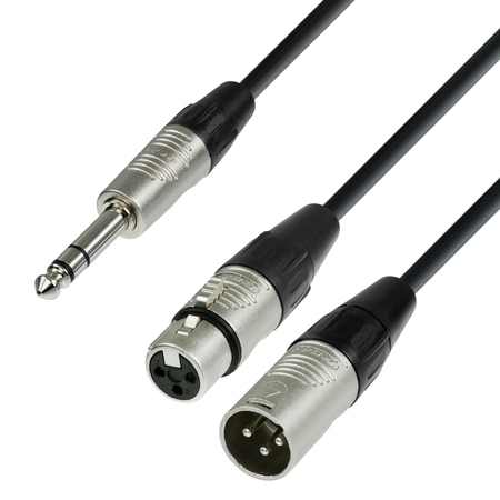 Image principale du produit Cordon d'insert 1 Jack mâle stéréo vers 1 XLR mâle et 1 XLR femelle 1m80