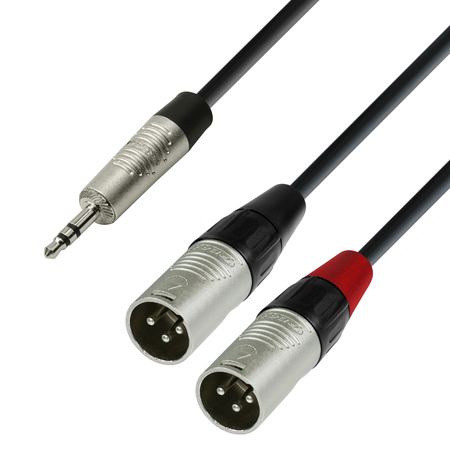 Image principale du produit cordon adaptateur 1 mini jack 3.5 mâle Stéréo vers 2 XLR mâles REAN 1.80m